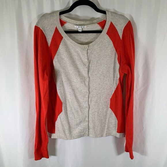 Cabi Cardigan Women's Medium Orange Grey Button Front Long Sleeve Cotton - Picture 1 of 8